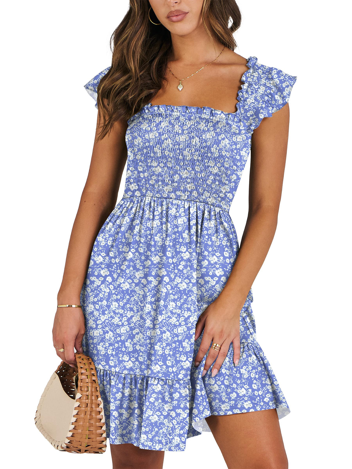 ANRABESS Womens Casual Summer Dress Boho Smocked Beach Cute Teen Sundress