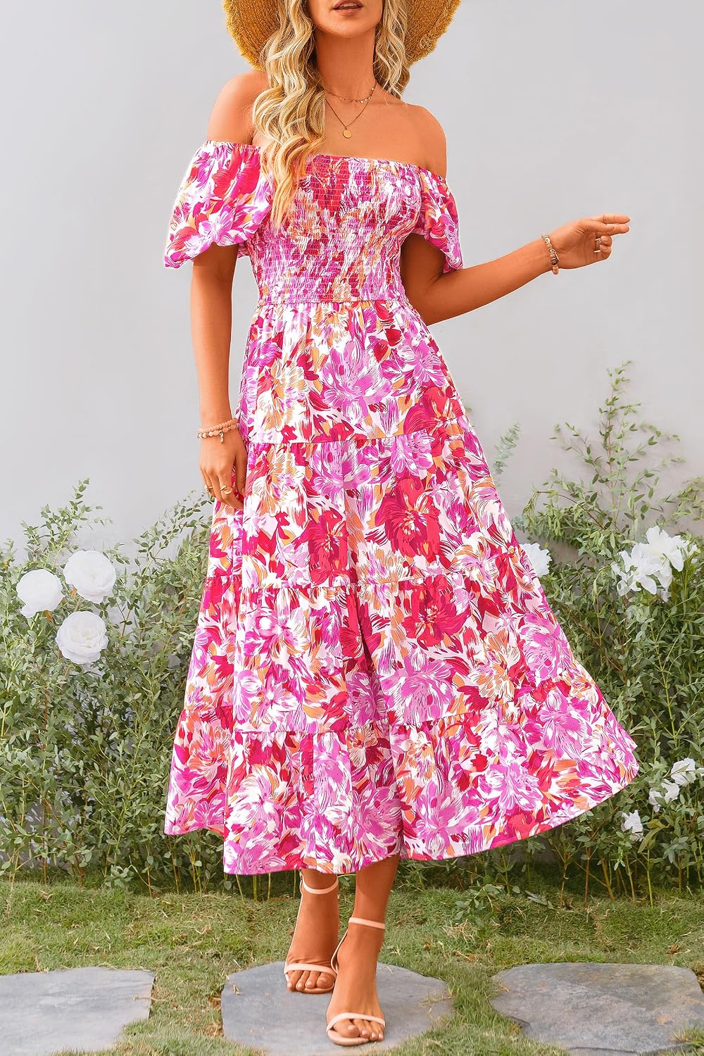 PRETTYGARDEN Women's Smocked Midi Wedding Guest Dress