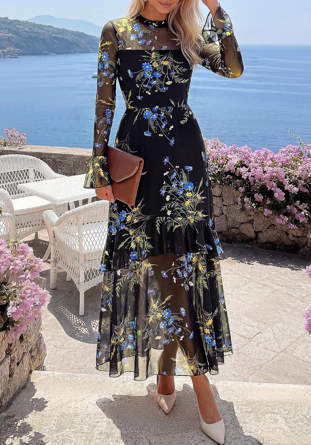 BTFBM Elegant Wedding Guest Dress Long Sleeve Maxi Dresses for Women