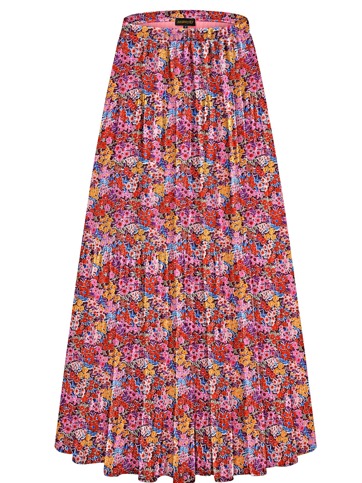 NASHALYLY Women's Chiffon Elastic High Waist Pleated A-Line Maxi Skirts