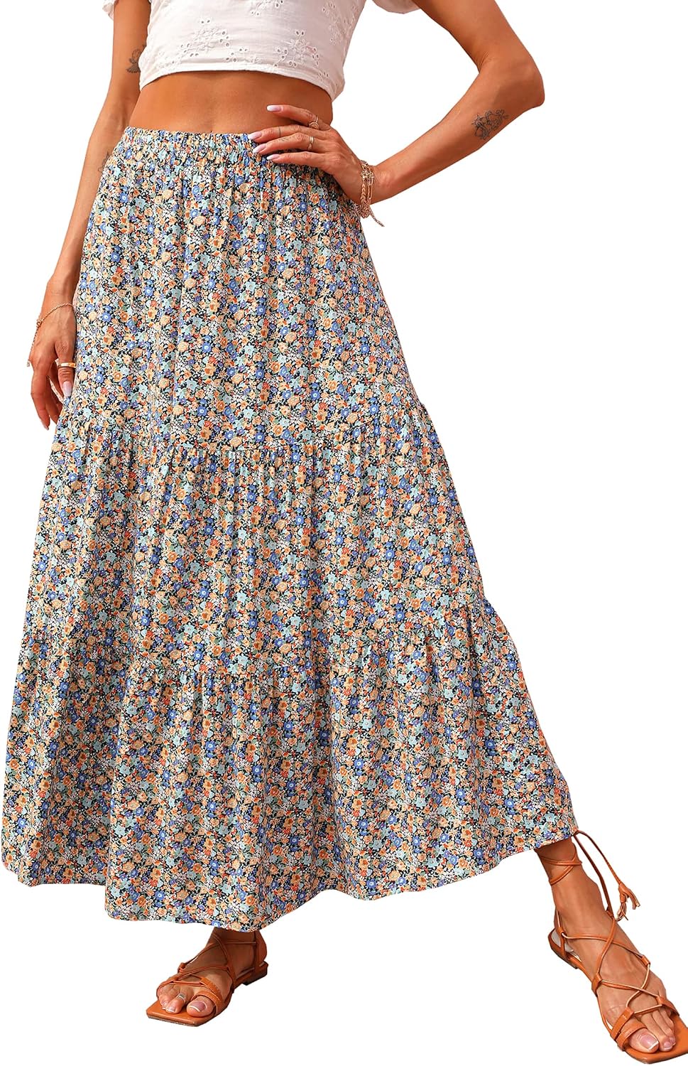 KIRUNDO Maxi Skirts for Women Summer Boho Floral Long Skirt