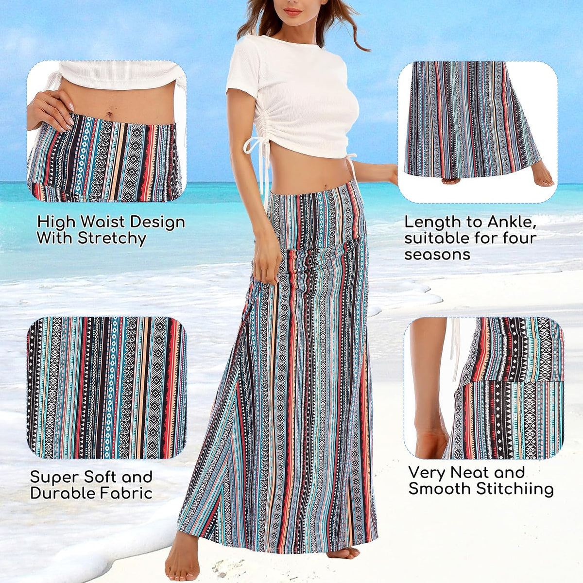 Zando Long Skirts for Women Tummy Control Boho Maxi Skirts