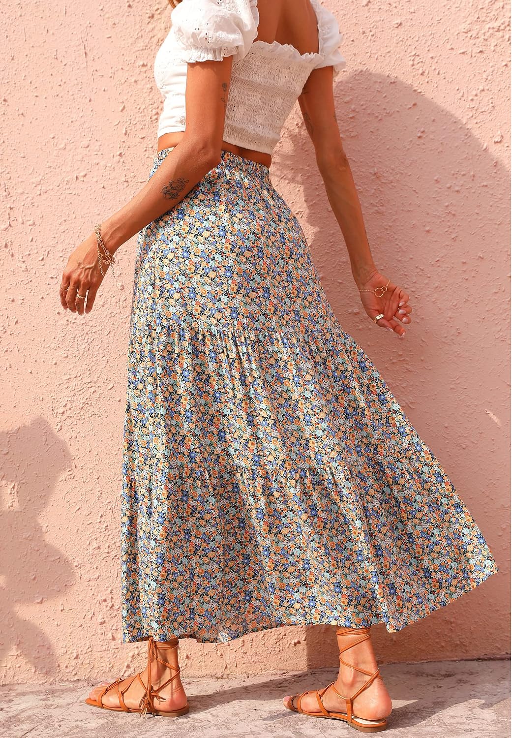 KIRUNDO Maxi Skirts for Women Summer Boho Floral Long Skirt